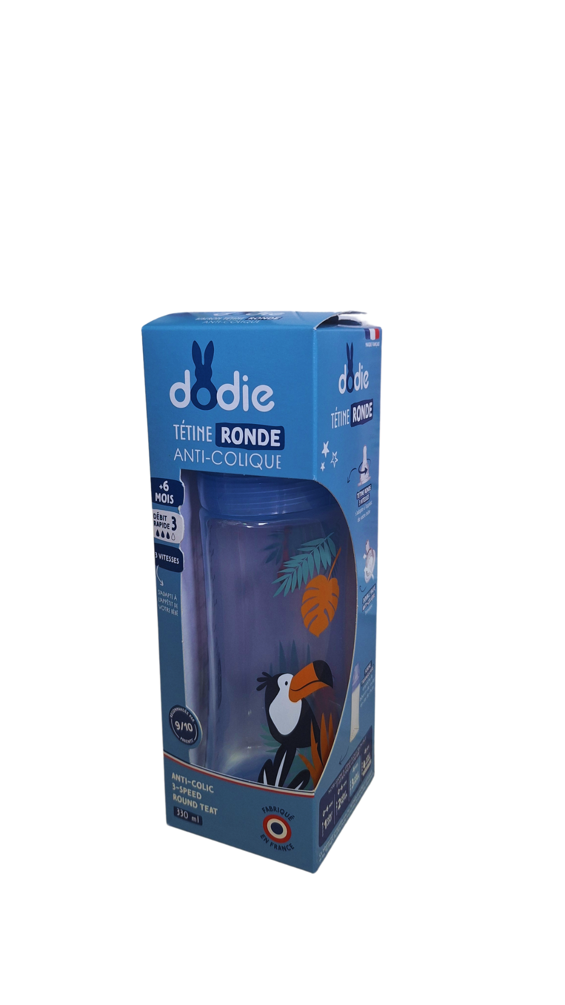 DODIE BIB INI+ 330ML BLEU POMPIER +6 M TET RONDE 3 VIT D3