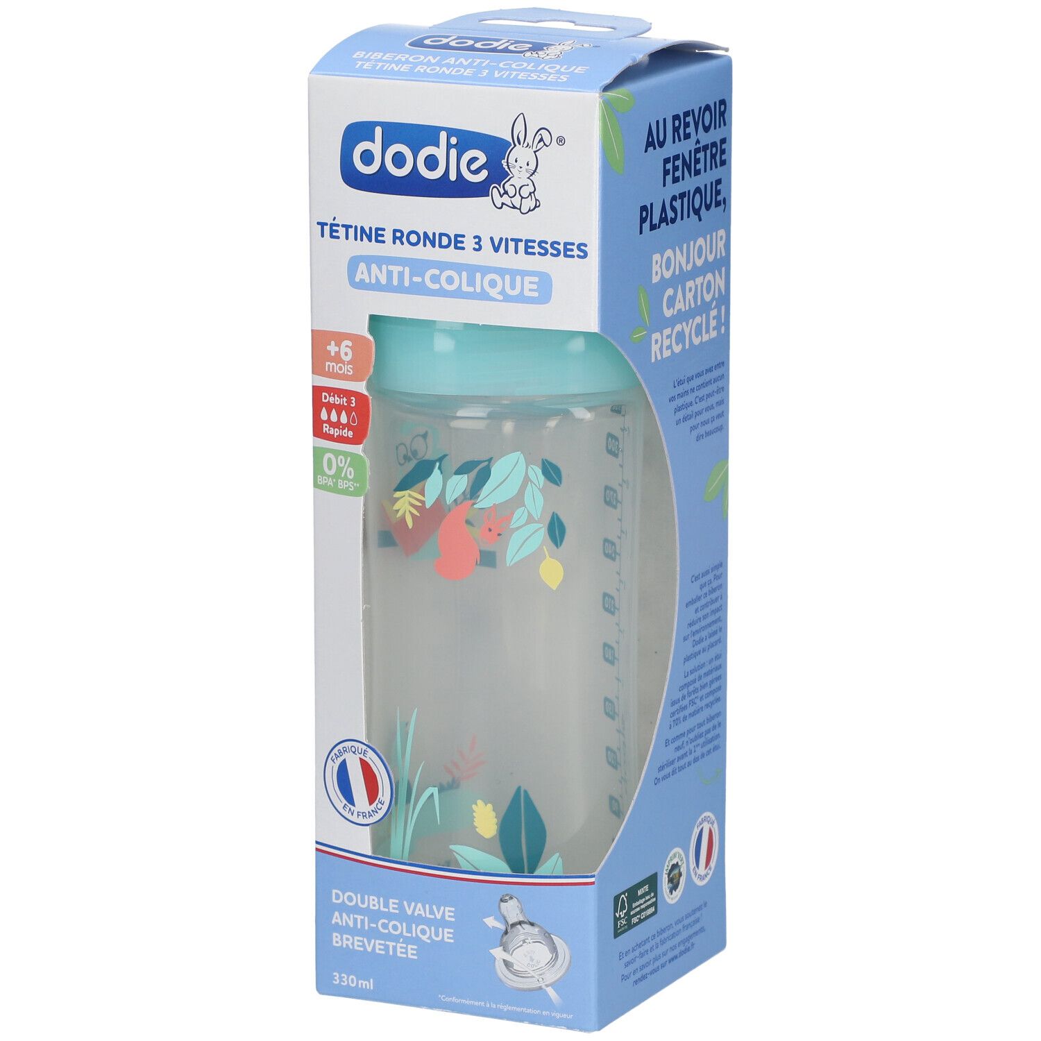 DODIE BIB INI+ 330ML VERT VALENTIN +6 M TET RONDE 3 VIT D3