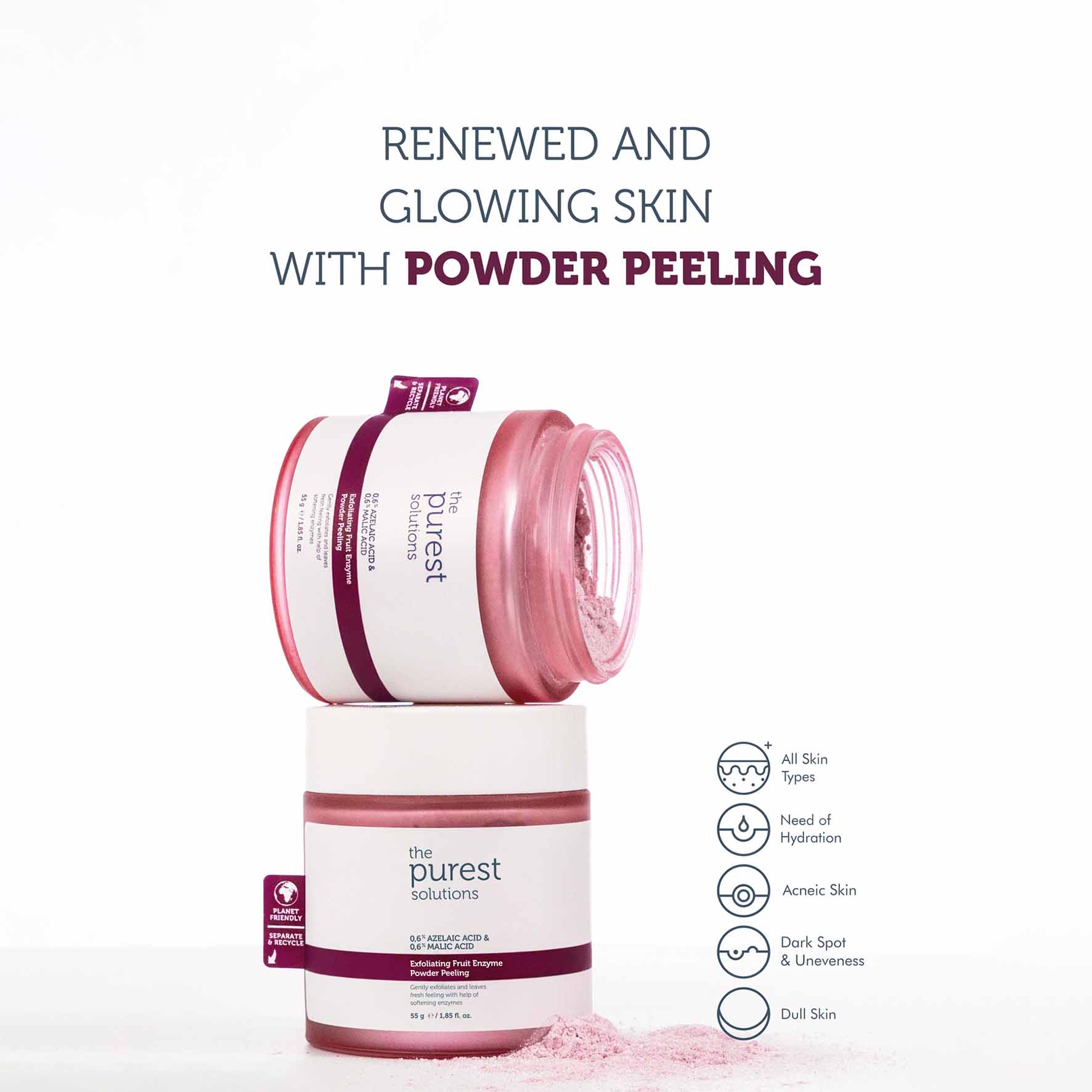 The Purest Solutions Exfoliating Fruit Enzyme Powder Peeling 0,6% Azelaic Acid & 0,6% Malic Acid 55 GR