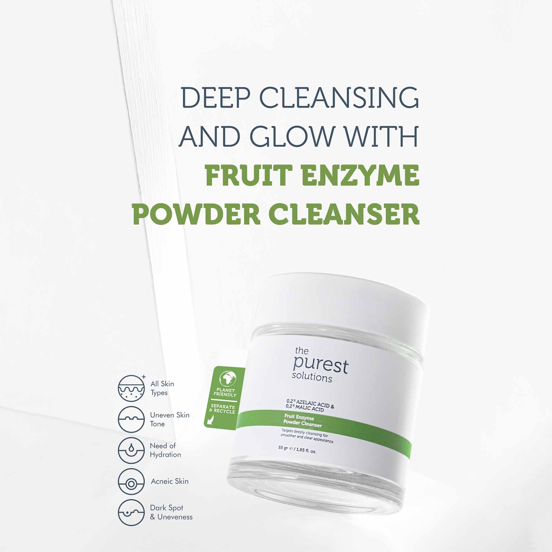 The Purest Solutions Fruit Enzyme Powder Cleanser 0,2% Azelaic Acid & 0,2% Malic Acid 55 GR