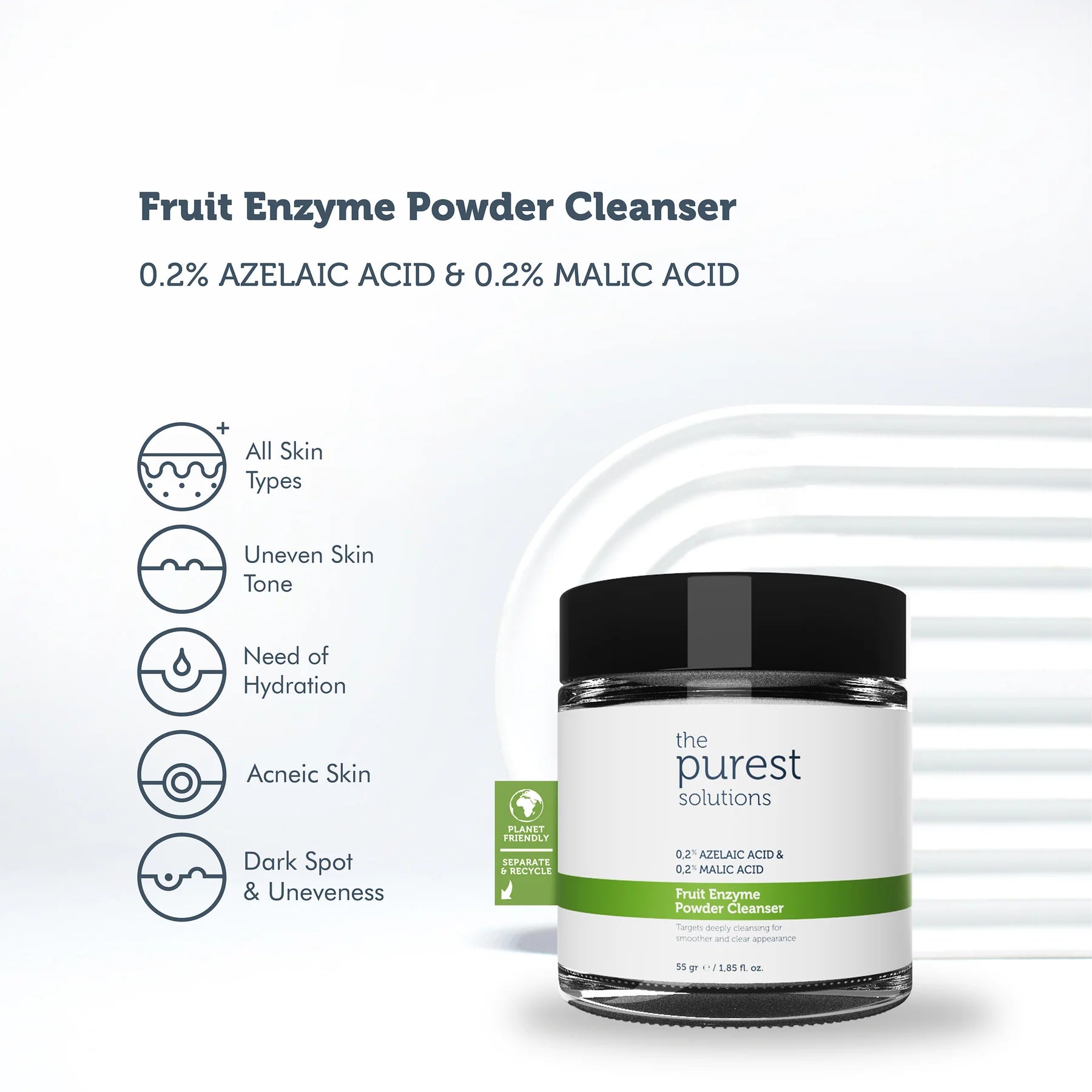 The Purest Solutions Fruit Enzyme Powder Cleanser 0,2% Azelaic Acid & 0,2% Malic Acid 55 GR