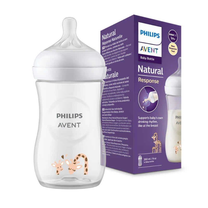 Avent Biberon Natural Response 3.0 Teat 1m+ 260ml Déco Giraffe