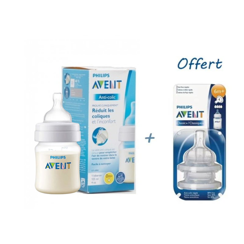 AVENT Biberon Anti-Colique 0M+ - 125ml + 2 tetines 6M+