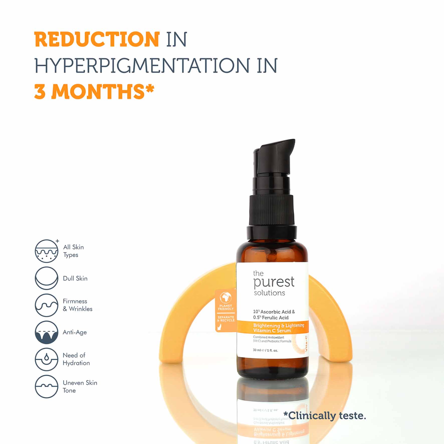 The Purest Solutions Brightening & Lightening  Vitamin C Serum 10% Ascorbic acid & Ferulic Acid 0,5% 30 ML