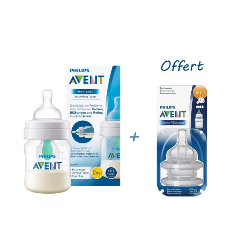 AVENT Biberon Anti-Colique 0M+ - 125ml + 2 tetines 6M+