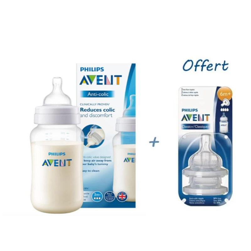 AVENT Biberon Anti-Colique 3M+ - 330 ml + 2 tetines 6M+