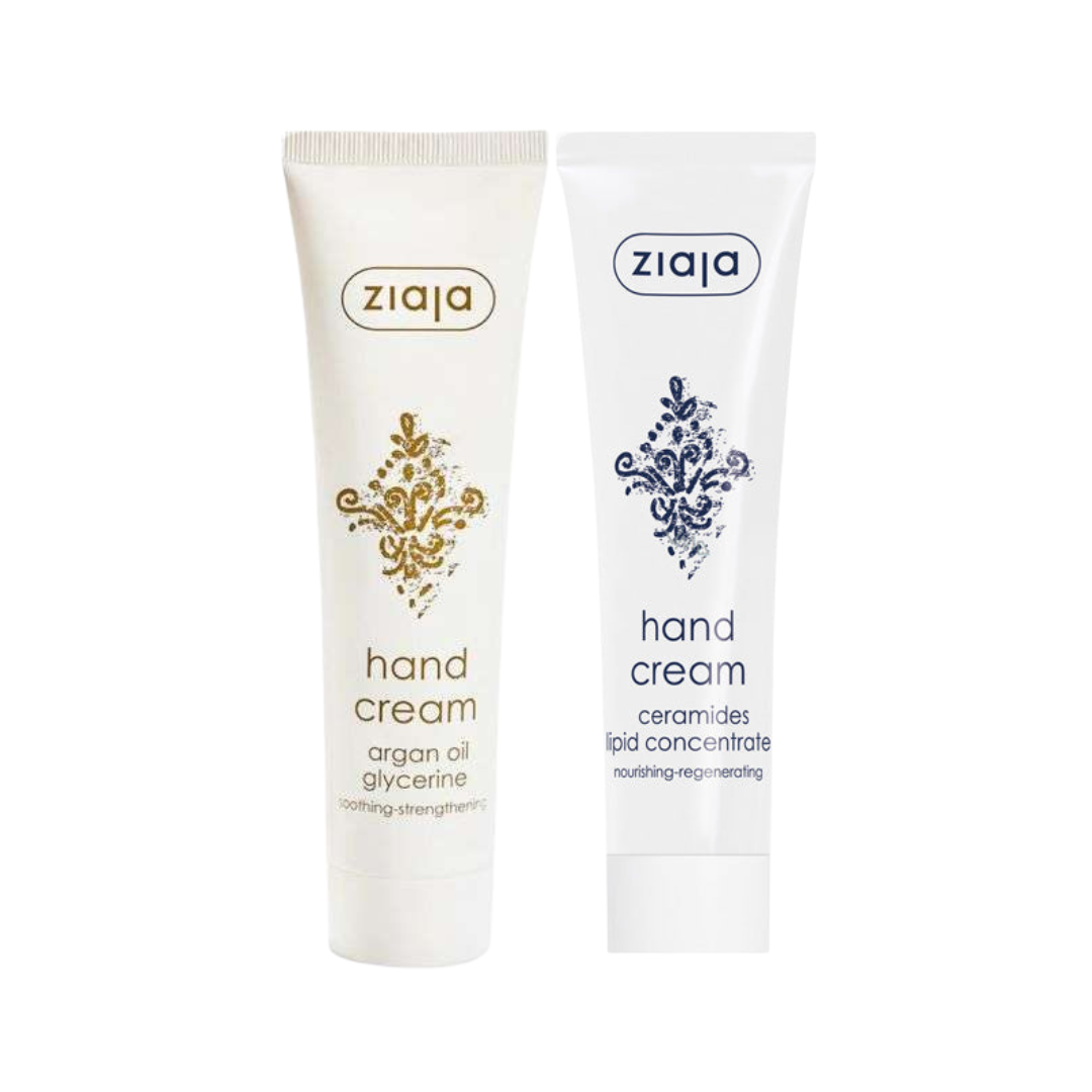 ZIAJA – Crème Mains Réparatrice Huile d’Argan – 100 ml + Crème Mains Ceramides 100 ml Offerte