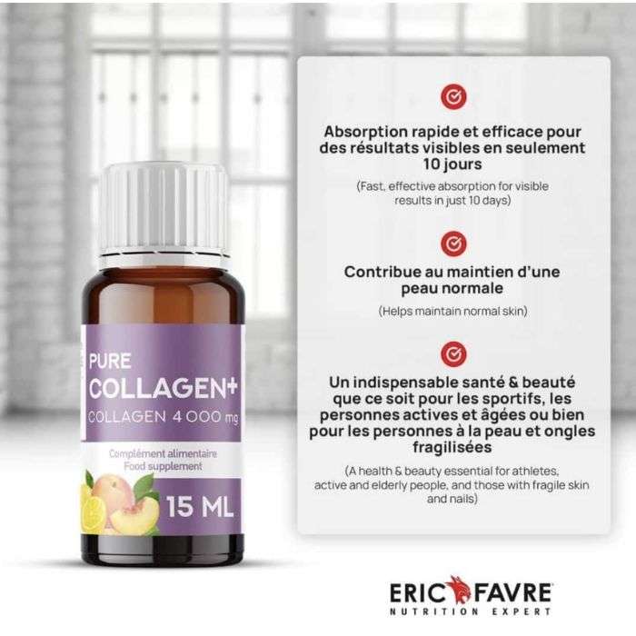 ERIC FAVRE Pure Collagen+ Saveur Pêche Citron – 10 ampoules de 15 ml