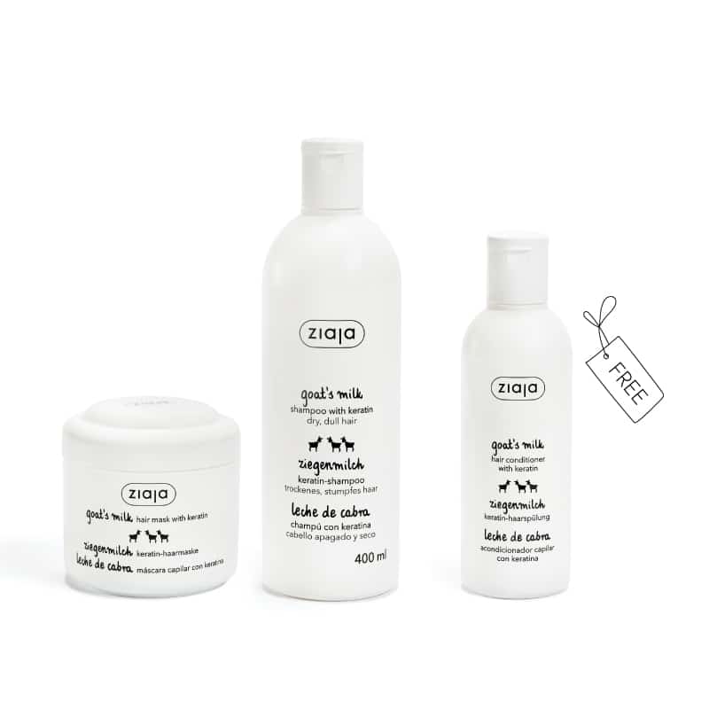 Ziaja Goats Milk à la Kératine – Shampoing 400 ml + Masque 200ml + Conditionner 200 Offert