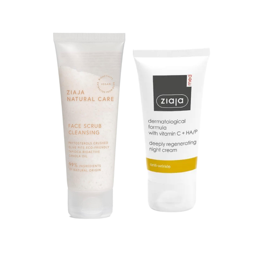 Ziaja Med Anti‑rides Crème de Nuit Régénérante Vitamine C et HA/P – 50 ml + ZIAJA Natural Care Gommage Nettoyant – 70 ml Offert