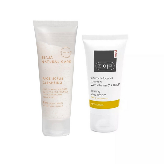 Ziaja Med Crème de Jour Raffermissante à la Vitamine C et HA/P – 50 ml + ZIAJA Natural Care Gommage Nettoyant – 70 ml Offert