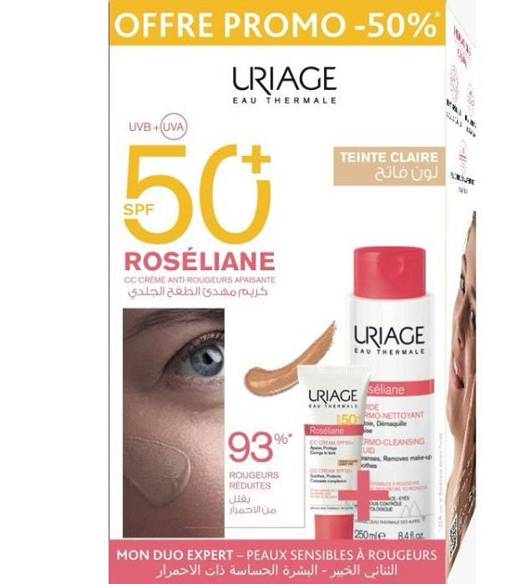 Uriage Roséliane Coffret CC Crème SPF50+ Teinte Claire 40ml + Dermo-Nettoyant 250ml